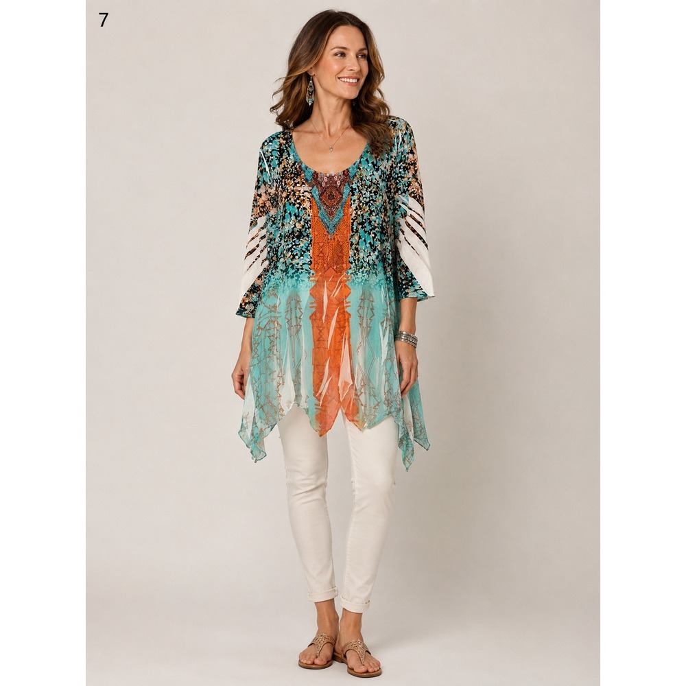 Y2K The Pyramid Collection Tunic Top Womens 1X Boho Rhinestone Festival Fairy